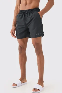 Man Signature Mid Length 2 Pack Swim Short | BoohooMAN UK
