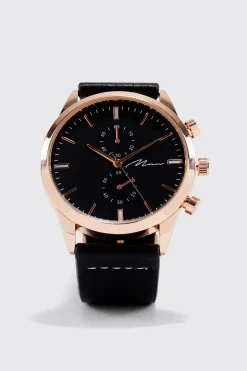 Man Signature Minimalist Faux Leather Watch | BoohooMAN UK