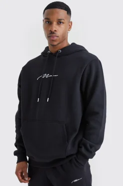Man Signature Over The Head Hoodie | BoohooMAN UK