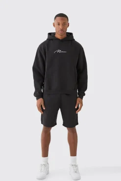 Man Signature Oversized Boxy Loose Short Tracksuit | BoohooMAN UK