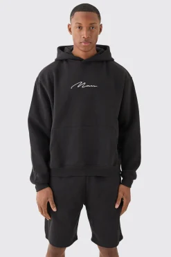 Man Signature Oversized Boxy Loose Short Tracksuit | BoohooMAN UK