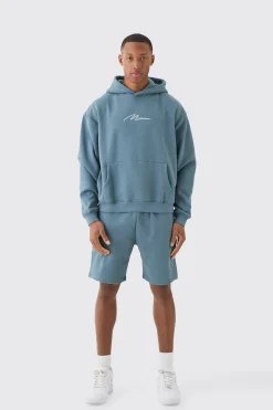 Man Signature Oversized Boxy Loose Short Tracksuit | BoohooMAN UK