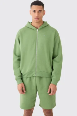Man Signature Oversized Boxy Zip Thru Short Tracksuit | BoohooMAN UK