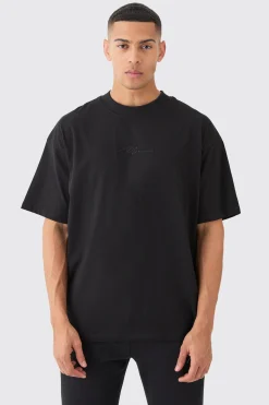 Man Signature Oversized Basic Extended Neck T-shirt | BoohooMAN UK