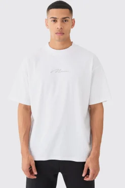 Man Signature Oversized Basic Extended Neck T-shirt | BoohooMAN UK