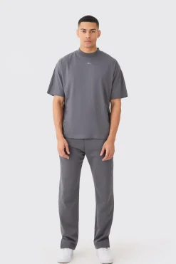 Man Signature Oversized Extended Neck Tshirt And Jogger Set | BoohooMAN UK