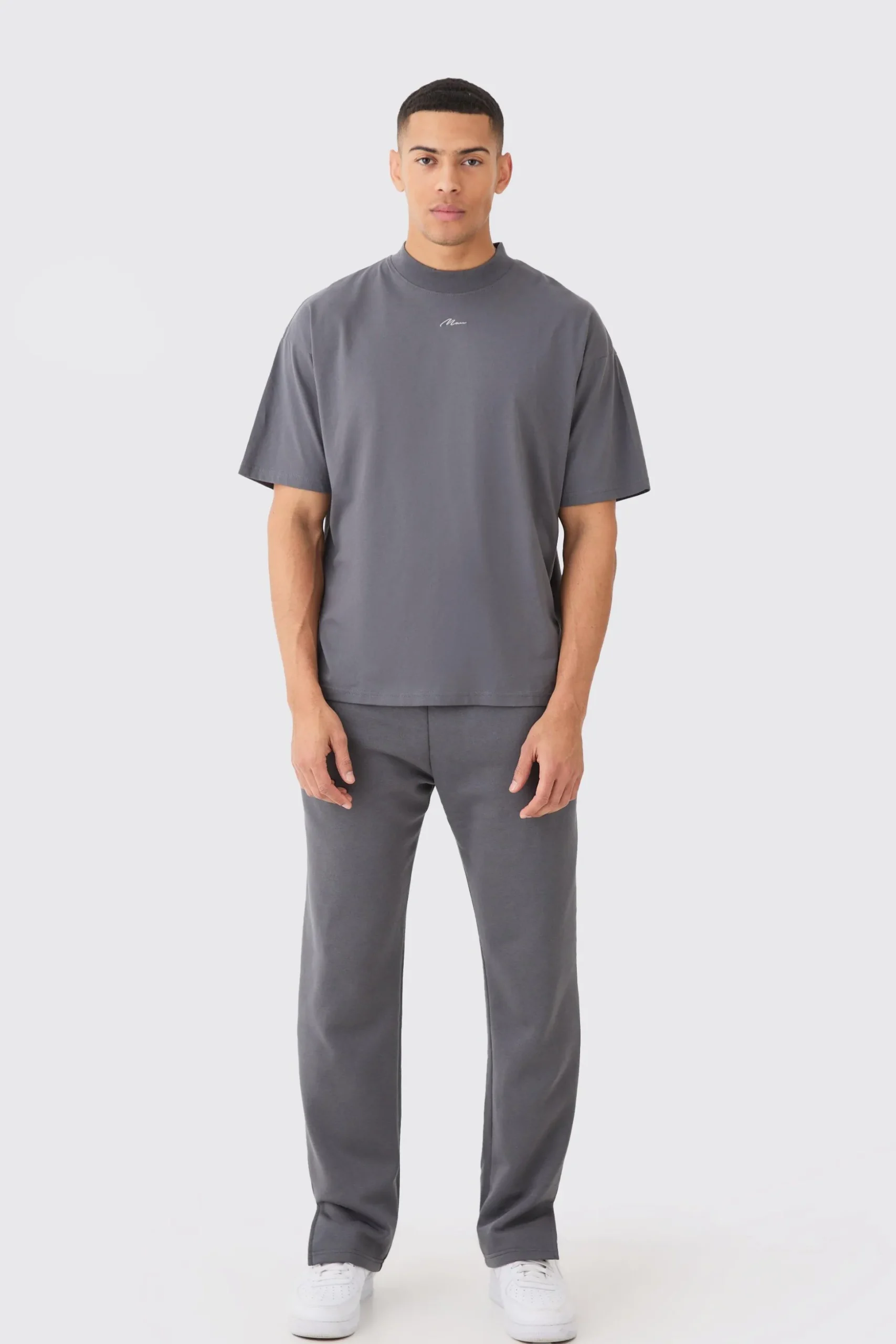 Man Signature Oversized Extended Neck Tshirt And Jogger Set | BoohooMAN UK