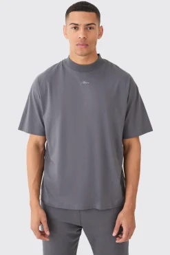 Man Signature Oversized Extended Neck Tshirt And Jogger Set | BoohooMAN UK