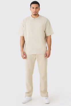 Man Signature Oversized Extended Neck Tshirt And Jogger Set | BoohooMAN UK