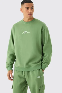 Man Signature Oversized Sweatshirt Cargo Tracksuit | BoohooMAN UK