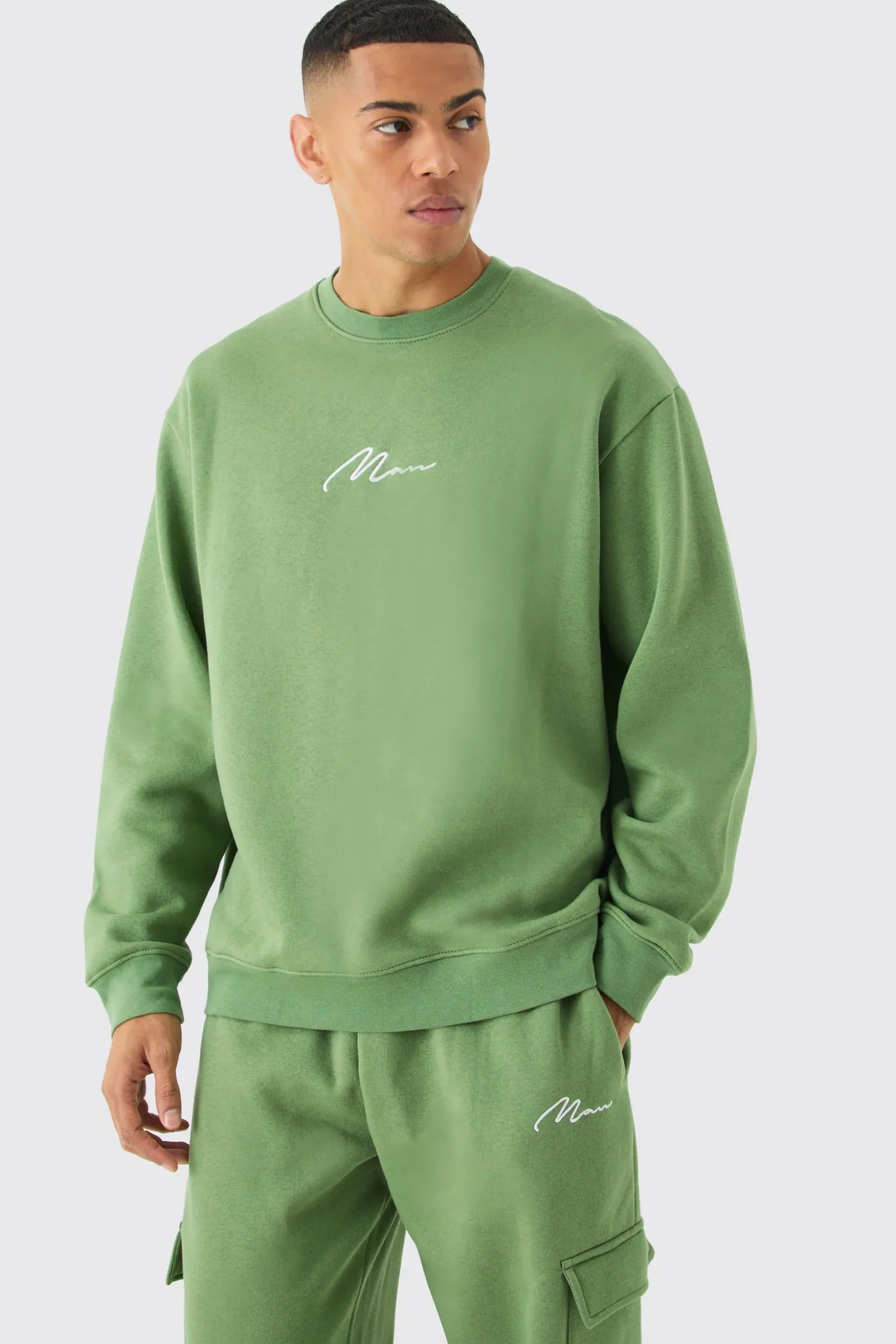 Man Signature Oversized Sweatshirt Cargo Tracksuit | BoohooMAN UK