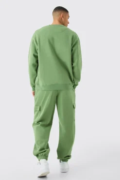Man Signature Oversized Sweatshirt Cargo Tracksuit | BoohooMAN UK
