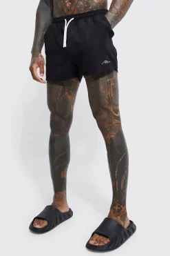 Man Signature Short Length Swim Shorts | BoohooMAN UK
