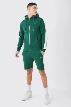 Man Signature Slim Zip Through Colour Block Short Tracksuit | BoohooMAN UK