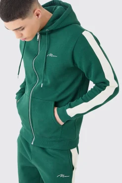 Man Signature Slim Zip Through Colour Block Short Tracksuit | BoohooMAN UK