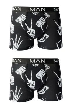 Man Skeleton Hand Printed Boxers | BoohooMAN UK