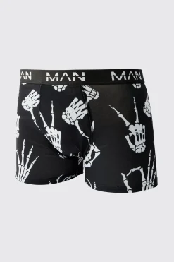 Man Skeleton Hand Printed Boxers | BoohooMAN UK