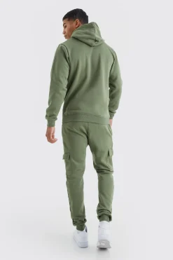Man Slim Fit Cargo Hooded Tracksuit | BoohooMAN UK