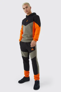 Man Slim Fit Colour Block Hooded Tracksuit | BoohooMAN UK