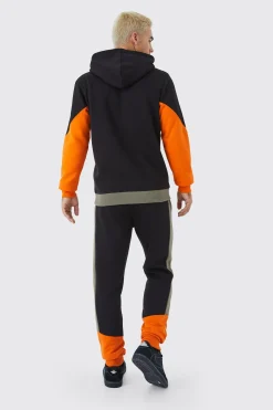 Man Slim Fit Colour Block Hooded Tracksuit | BoohooMAN UK