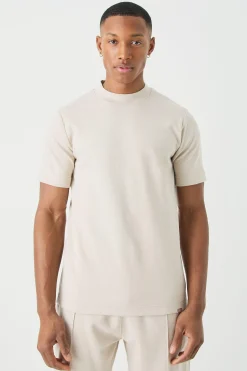 Man Slim Fit Extended Neck Heavy Interlock T-shirt | BoohooMAN UK