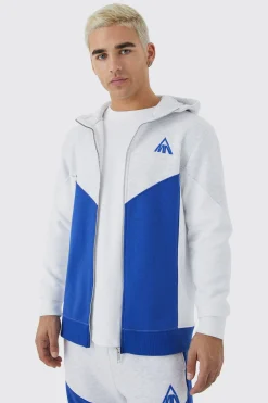 Man Slim Fit Zip Funnel Colour Block Hoodie | BoohooMAN UK