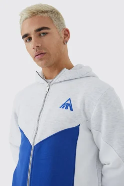 Man Slim Fit Zip Funnel Colour Block Hoodie | BoohooMAN UK