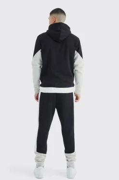 Man Slim Funnel Hooded Colour Block Tracksuit | BoohooMAN UK
