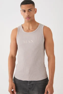 Man Slim Waffle High Build Print Vest | BoohooMAN UK