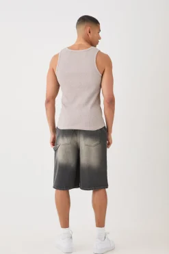Man Slim Waffle High Build Print Vest | BoohooMAN UK