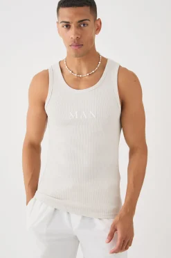 Man Slim Waffle High Build Print Vest | BoohooMAN UK