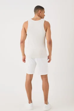 Man Slim Waffle High Build Print Vest | BoohooMAN UK