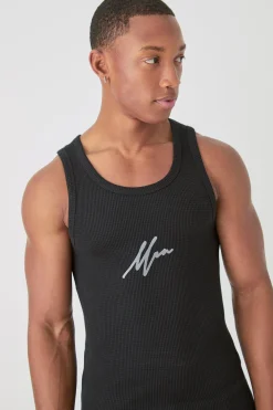 Man Slim Waffle Printed Vest | BoohooMAN UK