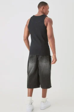 Man Slim Waffle Printed Vest | BoohooMAN UK