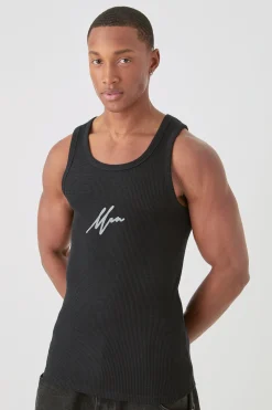Man Slim Waffle Printed Vest | BoohooMAN UK