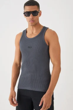 Man Slim Waffle Rubber Badge Vest | BoohooMAN UK