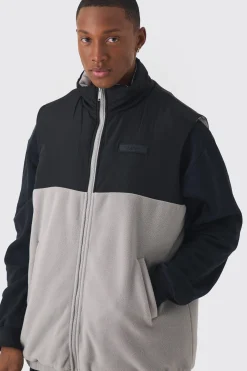 Man Tab Boxy Colour Block Fleece Gilet In Grey | BoohooMAN UK