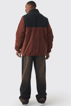 Man Tab Colour Block Fleece Jacket In Brown | BoohooMAN UK