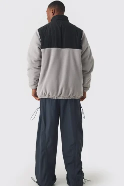 Man Tab Colour Block Fleece Jacket In Grey | BoohooMAN UK