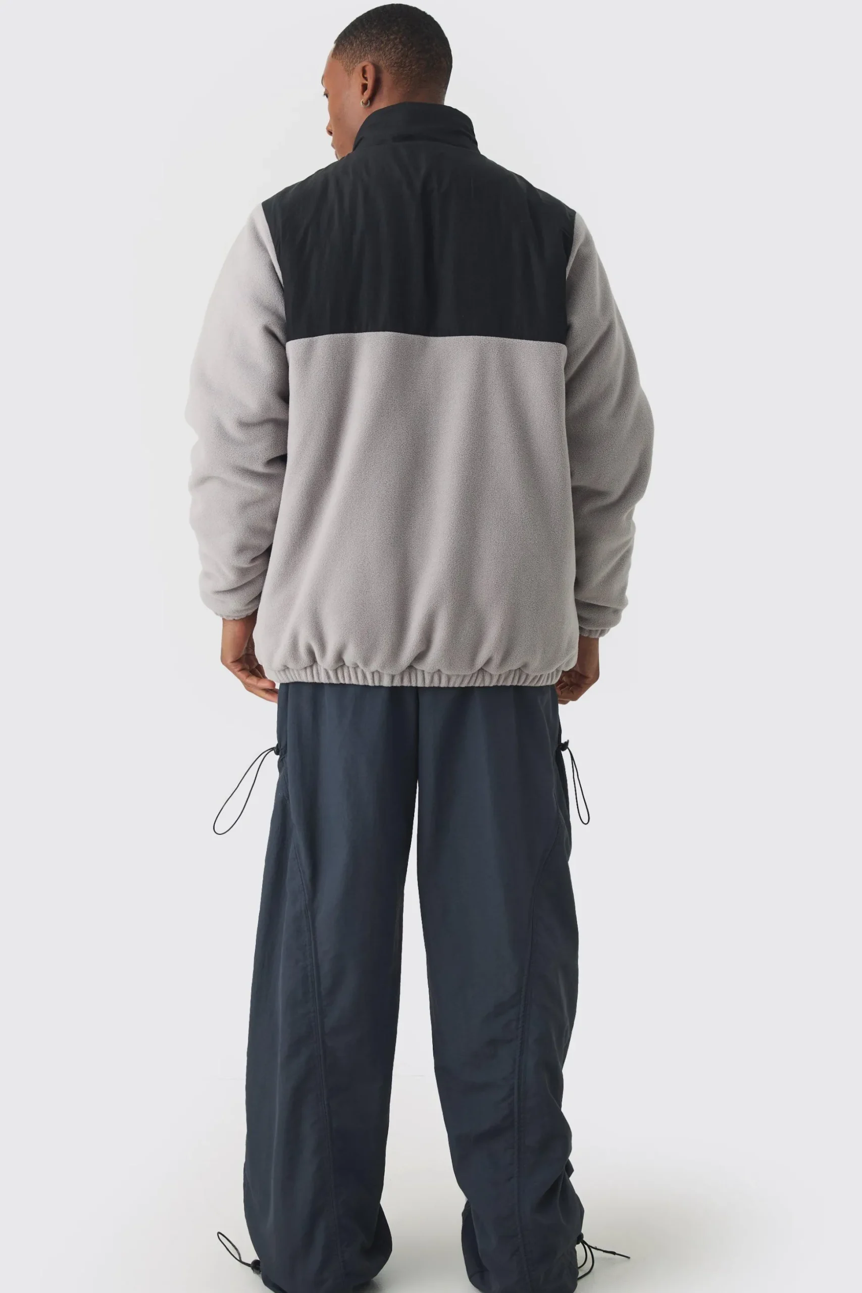 Man Tab Colour Block Fleece Jacket In Grey | BoohooMAN UK