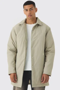 Man Tab Crinkle Longline Mac In Sand | BoohooMAN UK