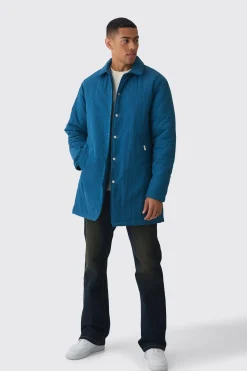 Man Tab Crinkle Longline Mac In Teal | BoohooMAN UK