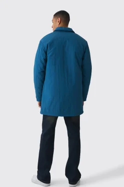 Man Tab Crinkle Longline Mac In Teal | BoohooMAN UK