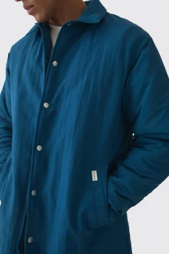 Man Tab Crinkle Longline Mac In Teal | BoohooMAN UK