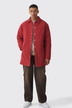 Man Tab Crinkle Longline Mac In Rust | BoohooMAN UK