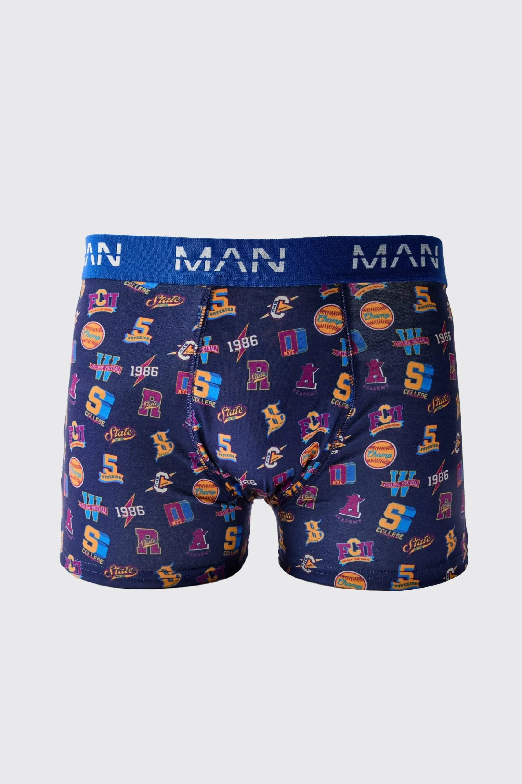 Man Varsity Printed Boxers | BoohooMAN UK