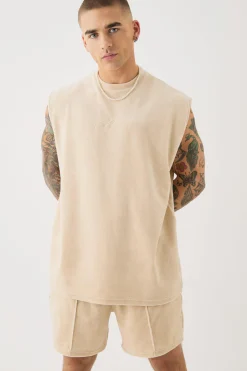 Man Velour Oversized Tank & Pintuck Shorts Set | BoohooMAN UK