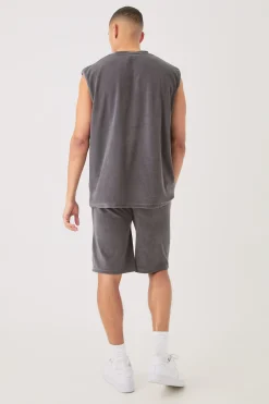 Man Velour Oversized Tank & Pocket Shorts Set | BoohooMAN UK