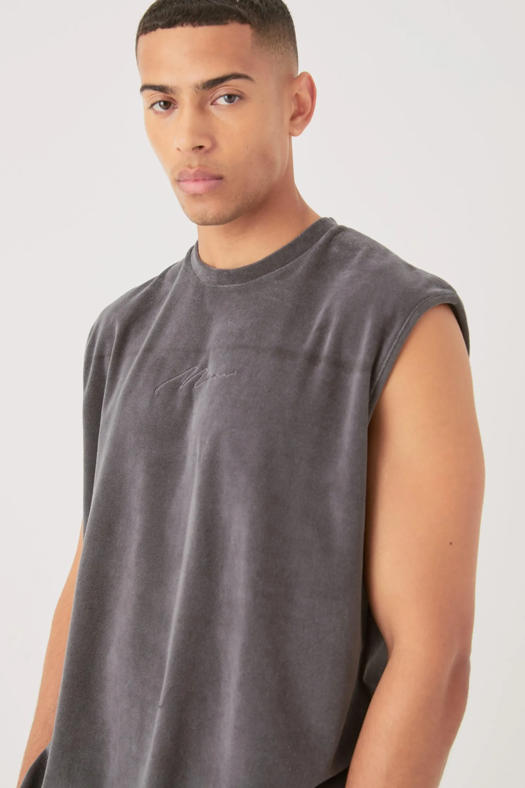Man Velour Oversized Tank & Pocket Shorts Set | BoohooMAN UK
