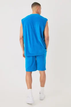 Man Velour Oversized Tank & Pocket Shorts Set | BoohooMAN UK
